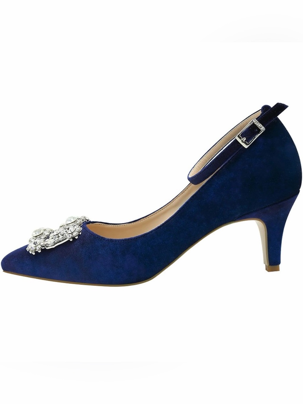ERIJUNOR Velvet Heels for Women Kitten Heels Rhinestone Brooch Evening Shoes 8.5 - Picture 2 of 6